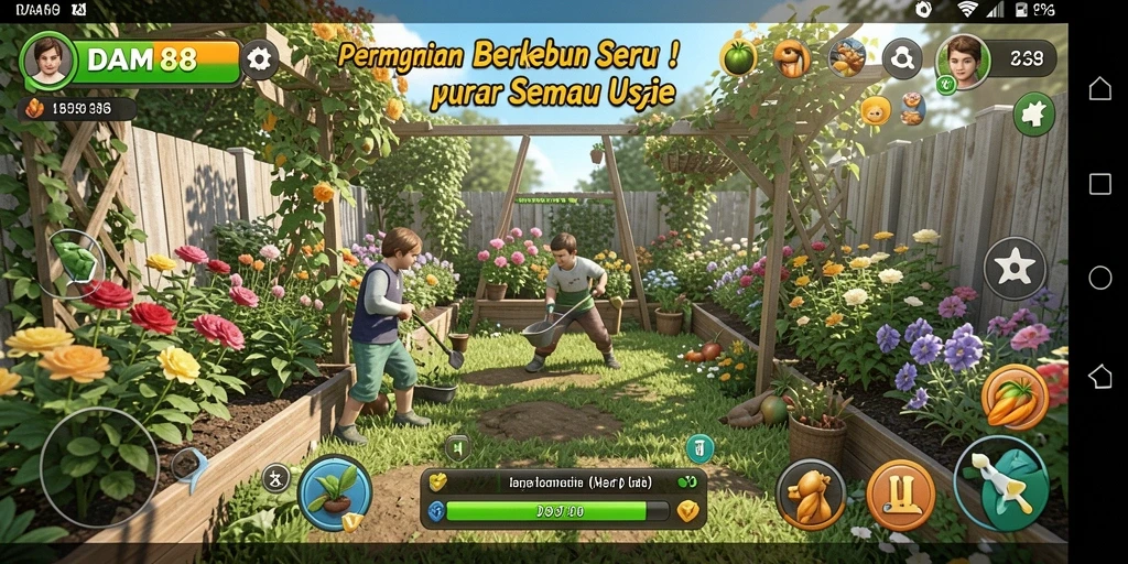 Screenshots gameplay menampilkan kebun yang rimbun dan interaksi antar pemain.