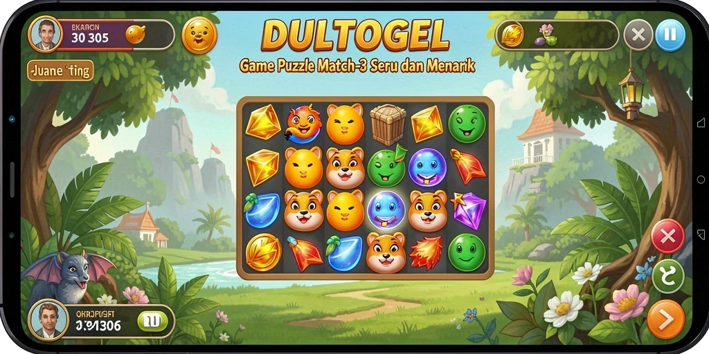 Screenshot gameplay DULTOGEL yang menampilkan aksi Match-3 seru.