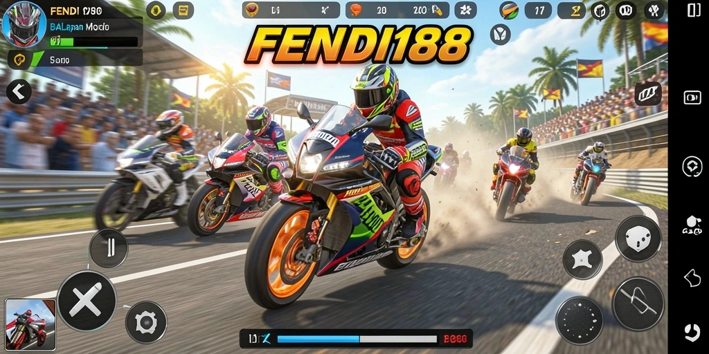 Tampilan gameplay FENDI188 yang mendebarkan saat balapan motor.