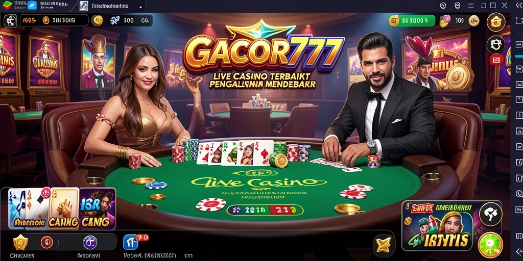 Screenshot utama GACOR777 menampilkan dealer langsung dan atmosfer permainan Live Casino.