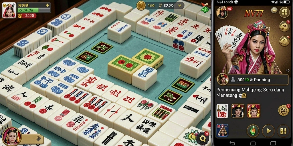 Screenshot gameplay Mahjong NV77 dengan tampilan papan menarik.