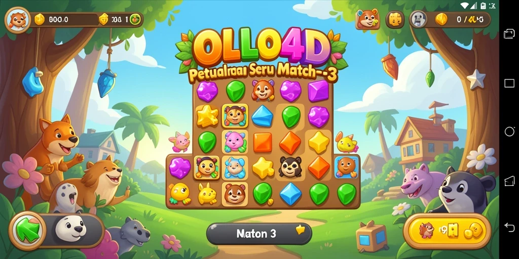 Screenshot gameplay OLLO4D menunjukkan kombinasi warna-warni dalam aksi Match-3.
