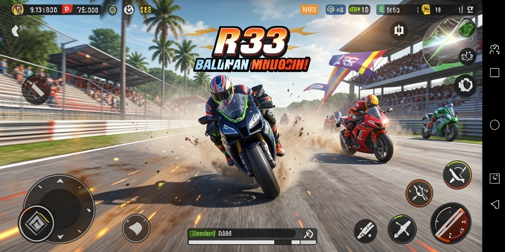 Tampilan gameplay seru balapan motor di RR33.