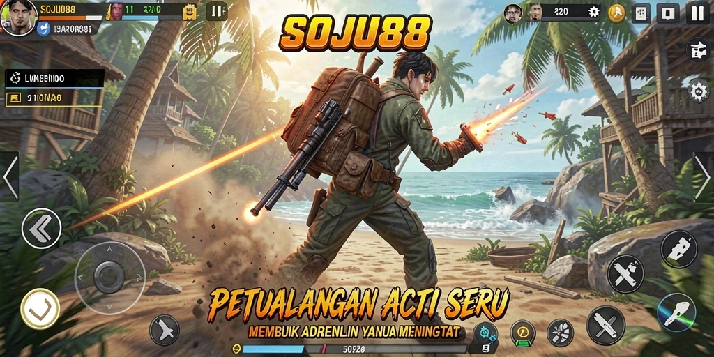 Tangkapan layar menunjukkan aksi mendebarkan dari gameplay SOJU88.