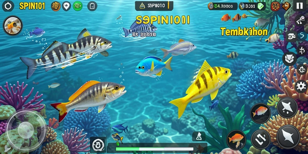 Tampilan gameplay SPIN101 dengan aksi menembak ikan yang seru.