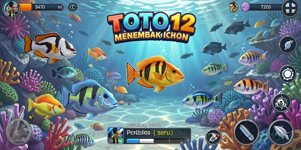 Screenshot gameplay TOTO12 menampilkan aksi seru menangkap ikan.